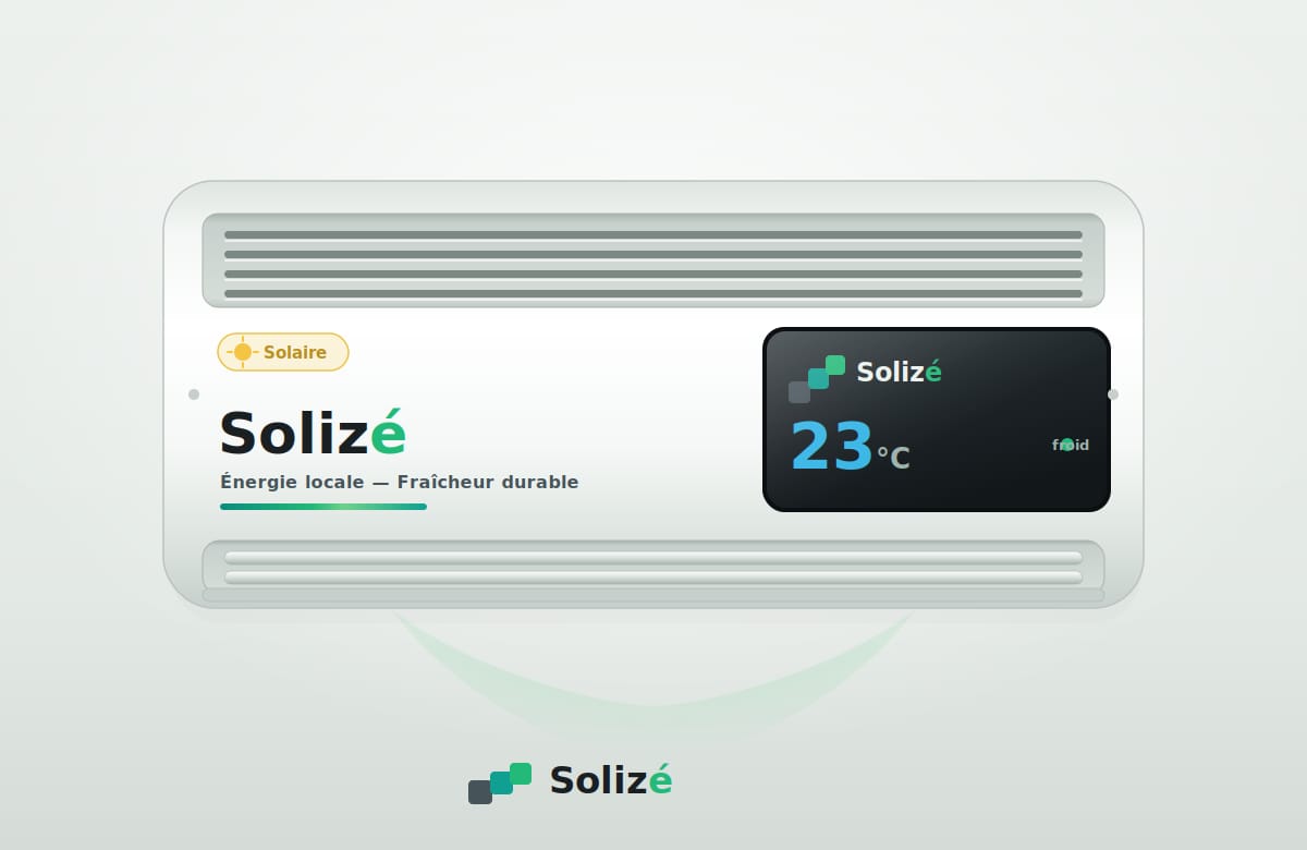 Climatiseur solaire SoliZé sans unité extérieure, affichant 23 °C.